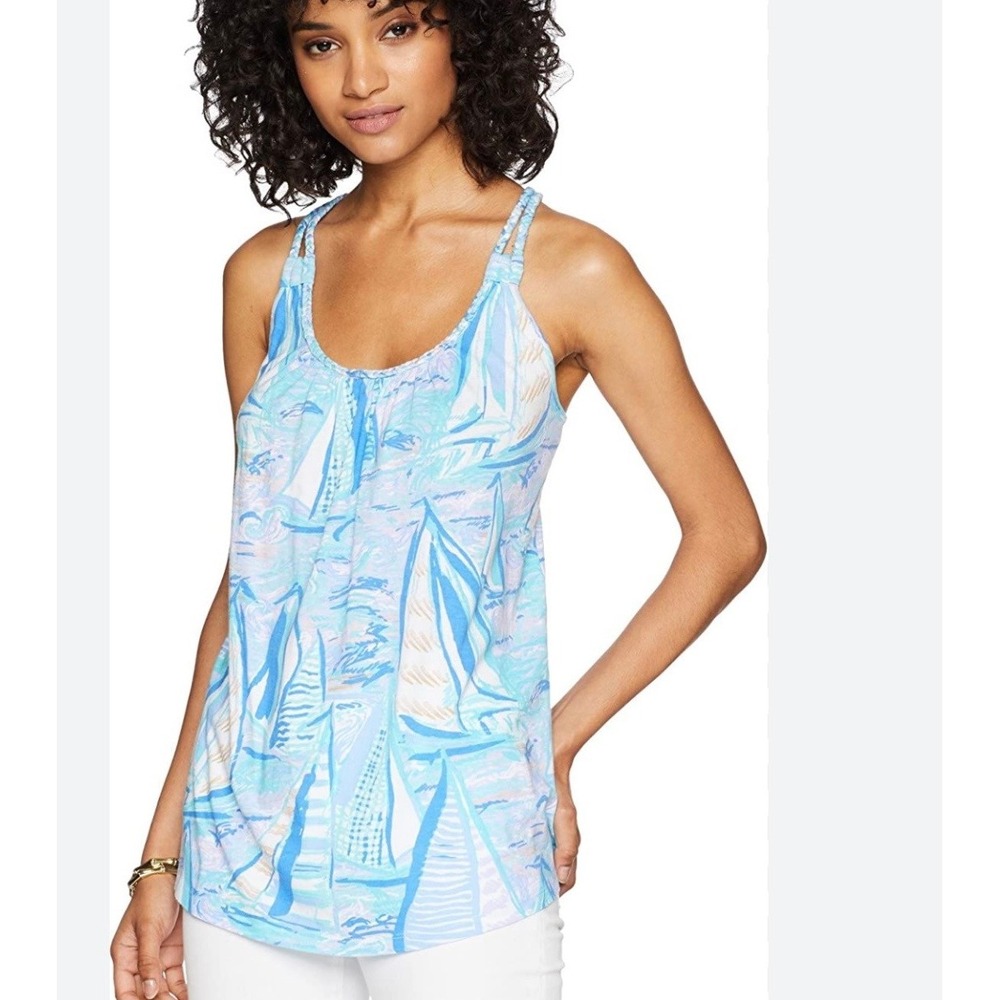 Lilly Pulitzer Aleida Sailboat Print Braided Racerback Tank Top Medium